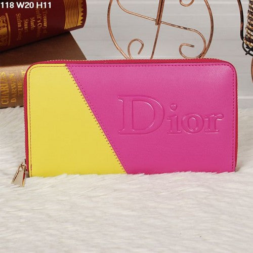 High Quality Luxury Christian Dior Multicolor Peach/Yellow Zipper Wallet 118