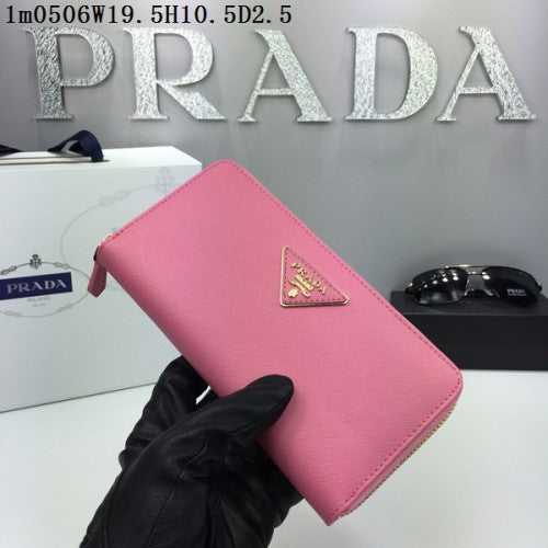High Quality Luxury Prada Wallet Saffiano Leather 0506 Pink