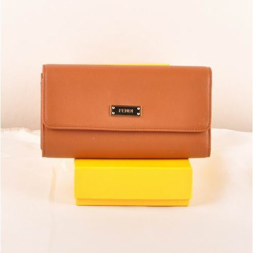 High Quality Luxury Fendi Coffee Ferrari Leather Long Wallet