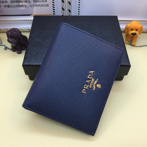 High Quality Luxury Prada 1M0204 Bifold Small Wallet Saffiano Leather Navy