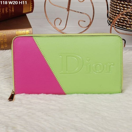High Quality Luxury Christian Dior Multicolor Lime/Peach Zipper Wallet 118