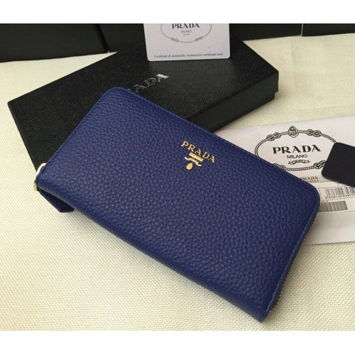 High Quality Luxury Prada Zipper Wallet 1M0506 Blue