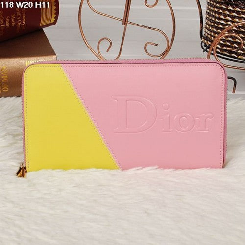High Quality Luxury Christian Dior Multicolor Pink/Yellow Zipper Wallet 118
