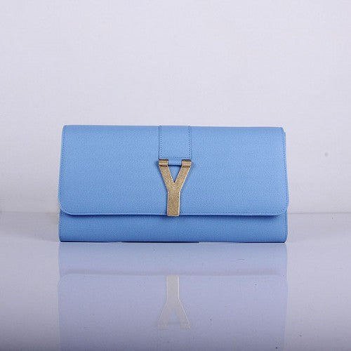 High Quality Luxury Yves Saint Laurent Lady Genuine Leather Purse Light Blue 39321