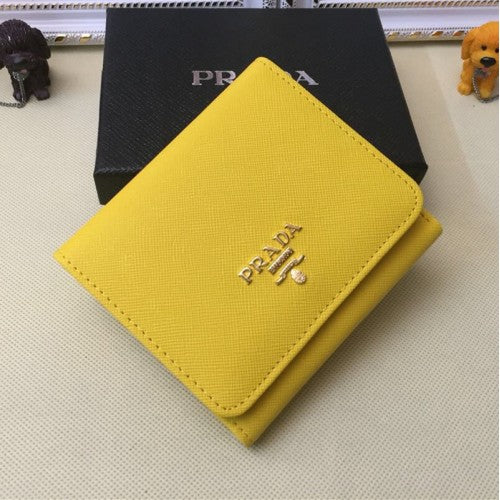High Quality Luxury Prada 1M0176 Wallets Saffiano Leather In Yellow