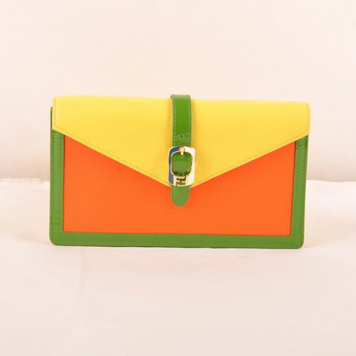 High Quality Luxury Fendi Yellow/Orange Original Leather Zucca Flap Wallet