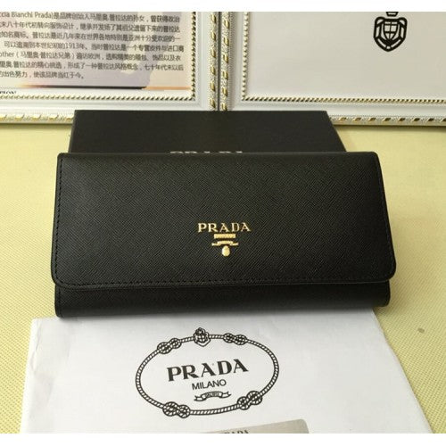 High Quality Luxury Prada 1M1132 Wallet Saffiano Leather Black