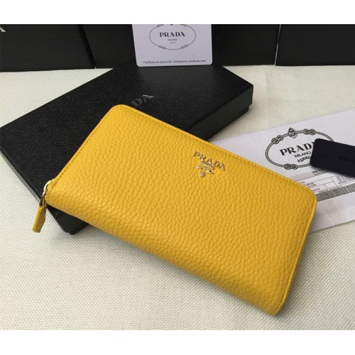 High Quality Luxury Prada Zipper Wallet 1M0506 Yellow