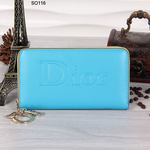 High Quality Luxury Christian Dior Sky Blue Zipper Wallet 116