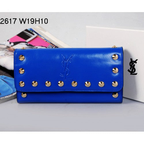 High Quality Luxury Yves Saint Laurent Flap Wallet Sapphire Blue 2671