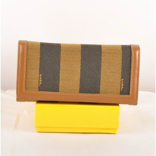 High Quality Luxury Fendi Earth Yellow Leather With Striped Fabric Wallet