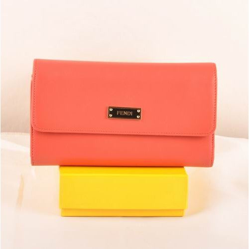 High Quality Luxury Fendi Watermelon Red Ferrari Leather Long Wallet