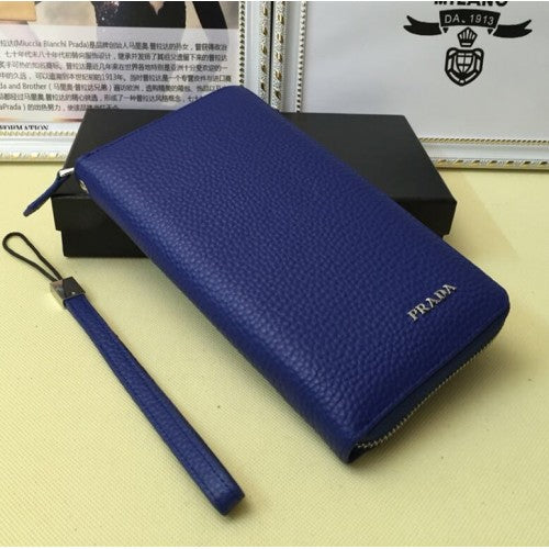 High Quality Luxury Prada Mens Leather Wallet 1192 Blue