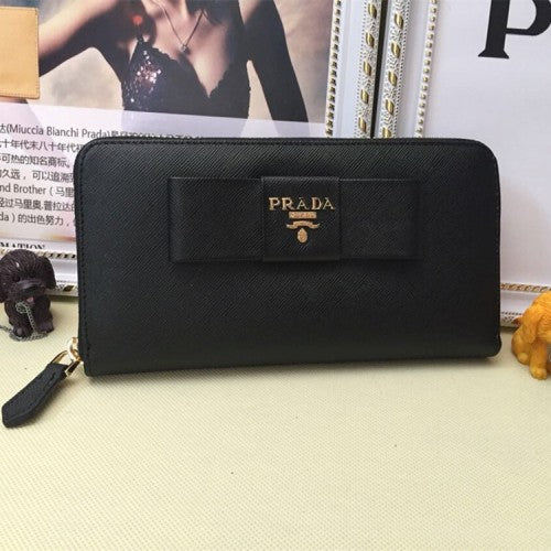 High Quality Luxury Prada Zip Around Wallet L0506 Black