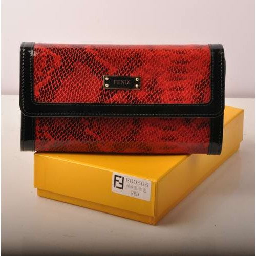 High Quality Luxury Fendi Red Snake Veins Leather Long Wallet – Style 14210