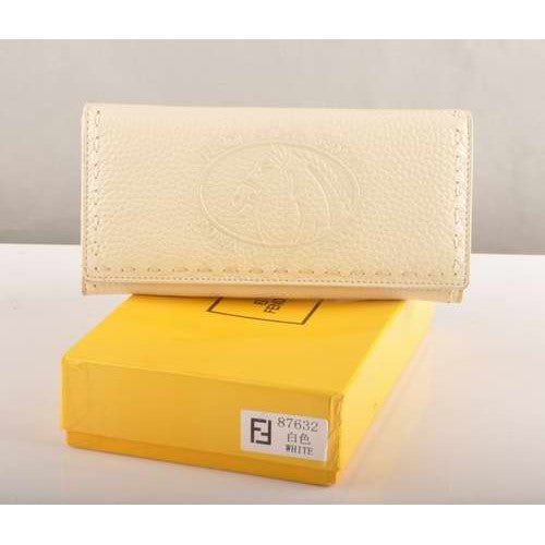 High Quality Luxury Fendi White Calfskin Leather Long Wallet