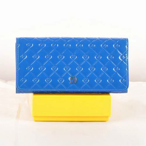High Quality Luxury Fendi Blue Patent Leather Long Wallet