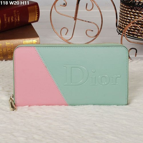 High Quality Luxury Christian Dior Multicolor Light Green/Light Pink Zipper Wallet 118