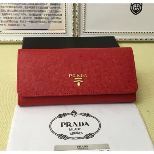 High Quality Luxury Prada 1M1132 Wallet Saffiano Leather Red