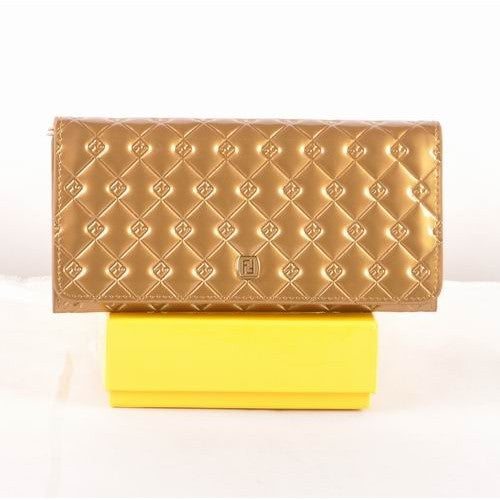 High Quality Luxury Fendi Golden Patent Leather Long Wallet