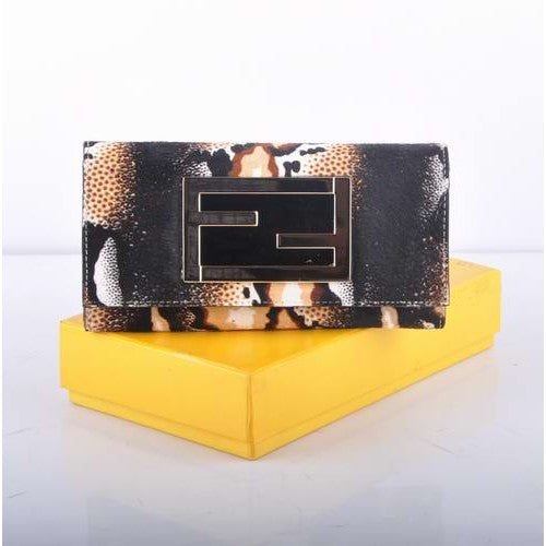 High Quality Luxury Fendi White Horsehair Leather Long Wallet
