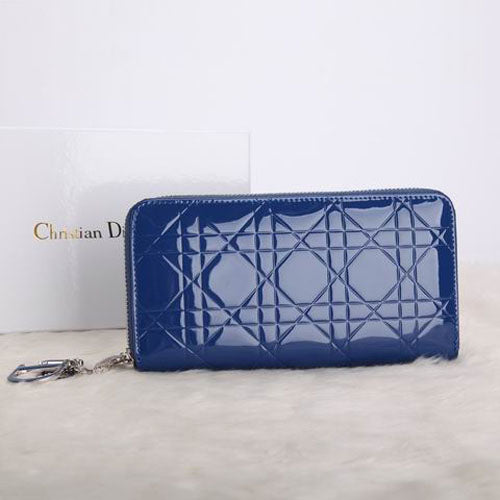 High Quality Luxury Dior Escapade Wallet In Patent Leahter D0811 Royalblue
