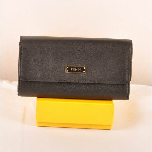 High Quality Luxury Fendi Black Ferrari Leather Long Wallet