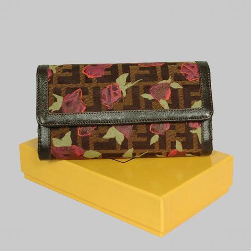High Quality Luxury Fendi Coffee Leather With Rose Print Wallet