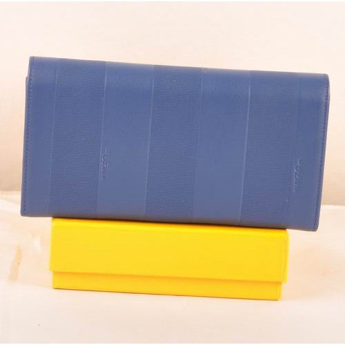 High Quality Luxury Fendi Blue Soft Calfskin Leather Long Wallet