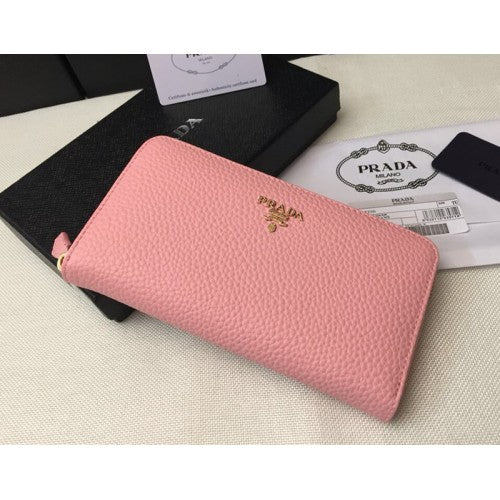 High Quality Luxury Prada Zipper Wallet 1M0506 Pink