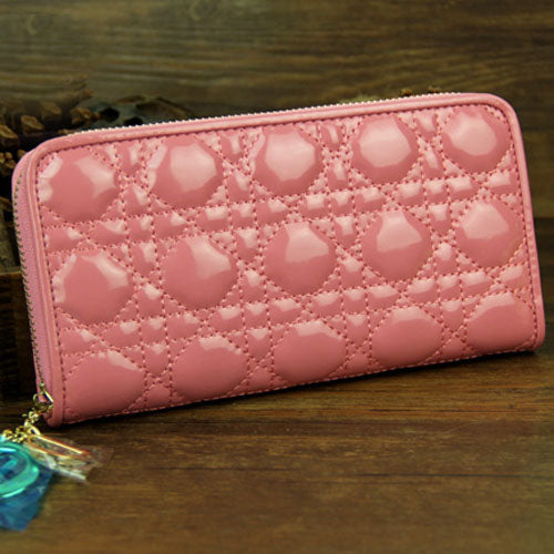 High Quality Luxury Dior Patent Leather Long Leather Wallet 030 Pink