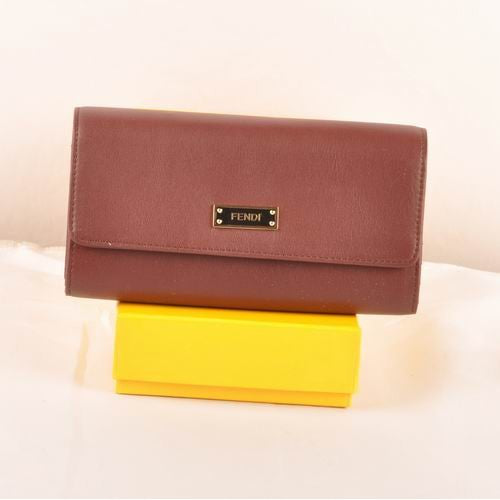 High Quality Luxury Fendi Wine Red Ferrari Leather Long Wallet