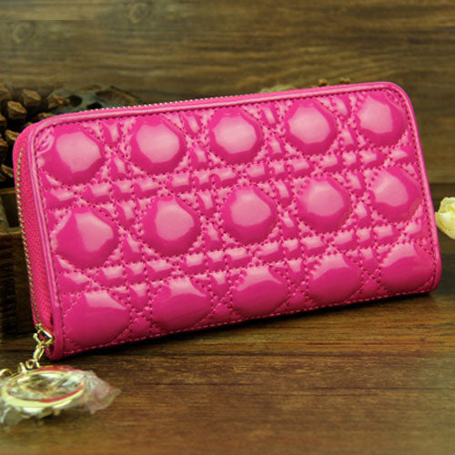 High Quality Luxury Dior Patent Leather Long Leather Wallet 030 Rose