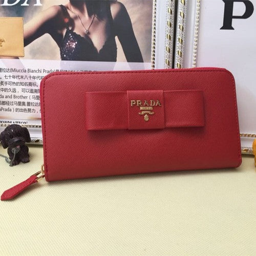 High Quality Luxury Prada Zip Around Wallet L0506 Red