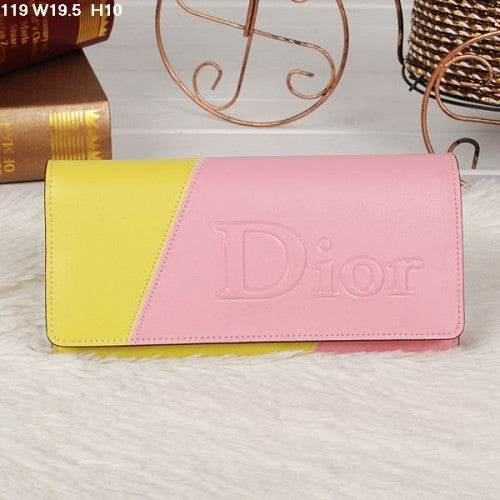 High Quality Luxury Christian Dior Multicolor Pink/Yellow Flap Wallet 119