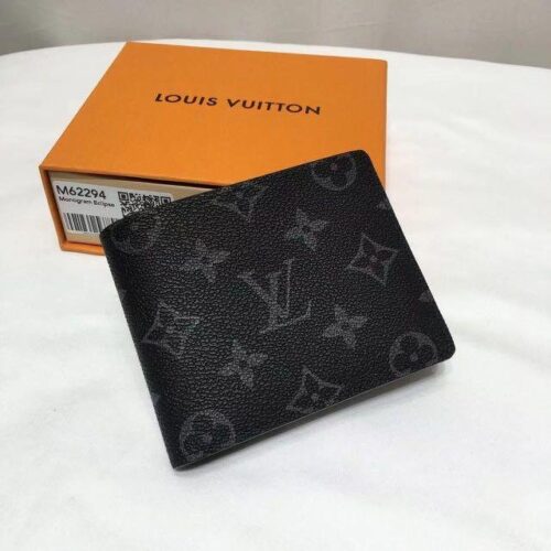 High Quality Luxury Louis Vuitton Monogram Eclipse Canvas Slender Wallet Black M62294