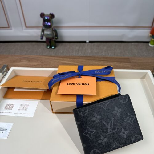 High Quality Luxury Louis Vuitton Monogram Eclipse Canvas Slender Wallet Black M62294 product detail