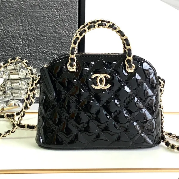 Chanel Alma Mini Shiny Leather Handbags Black Lock Gold 12 cm product view 1