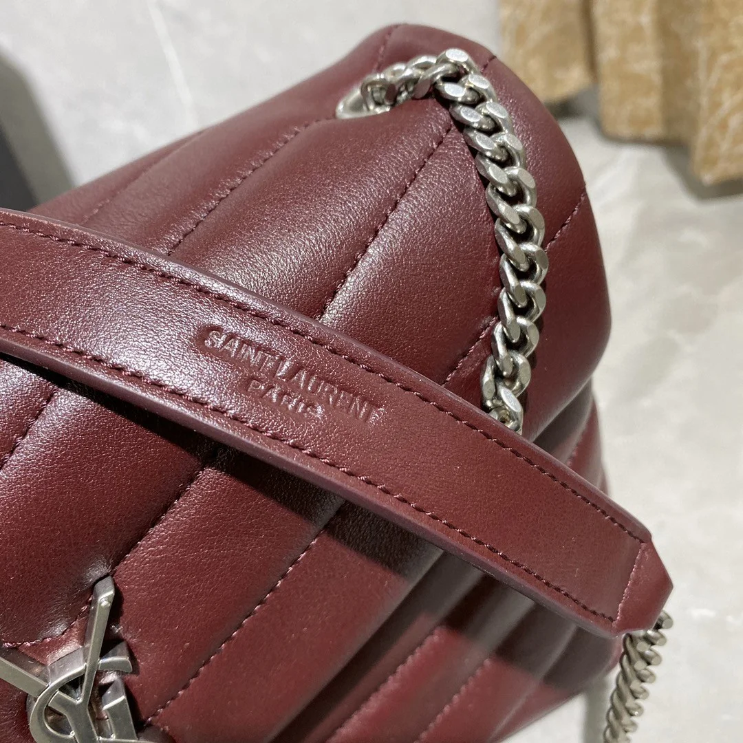 Saint Laurent Yssl Loulou Small Chain Bag In Matelassé “Y” Burgundy product view 3