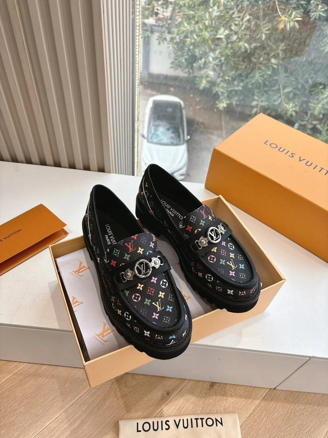 Louis Vuitton Women Black Patterned Leather Loafers product view 1