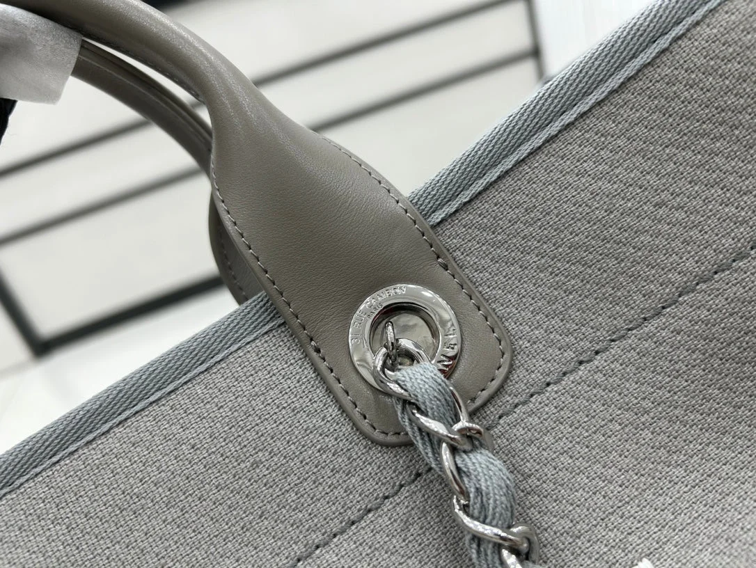 Chanel Cc Deauville Large 38 Tote Bag In Grey Canvas With White Logo product view 4