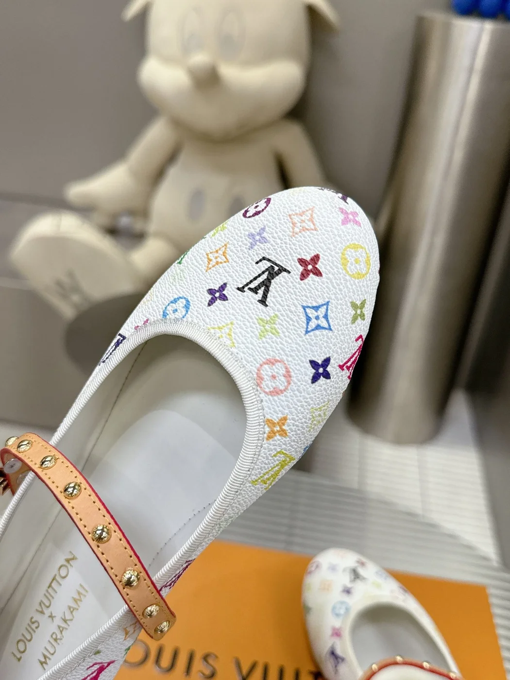 Louis Vuitton Women White Canvas Multicolor Print Leather Strap Flats product view 2
