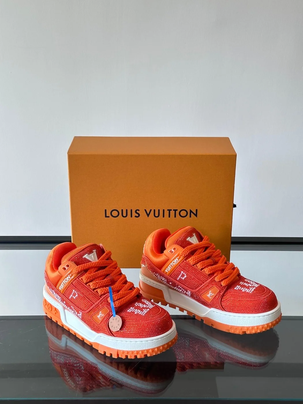Louis Vuitton Men Orange Suede And Mesh Sneakers product view 5