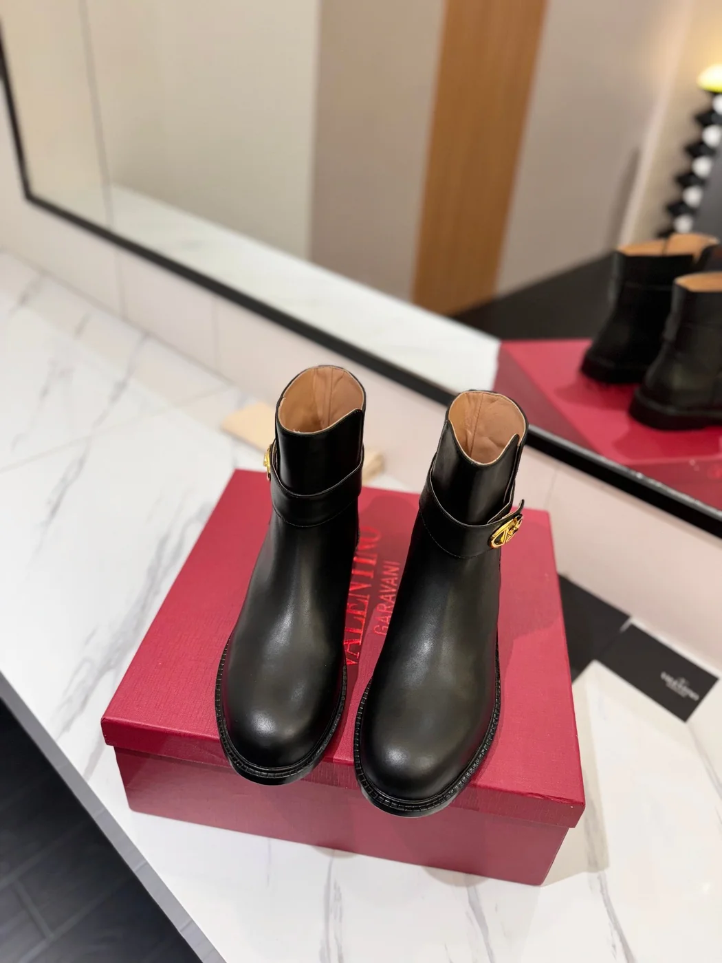 Valentino Women Black Leather Ankle Boots product view 4