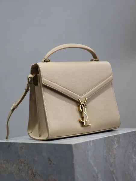 Saint Laurent Cassandra Top Handle Bag Medium In Beige Calfskin Gold Hardware product view 7