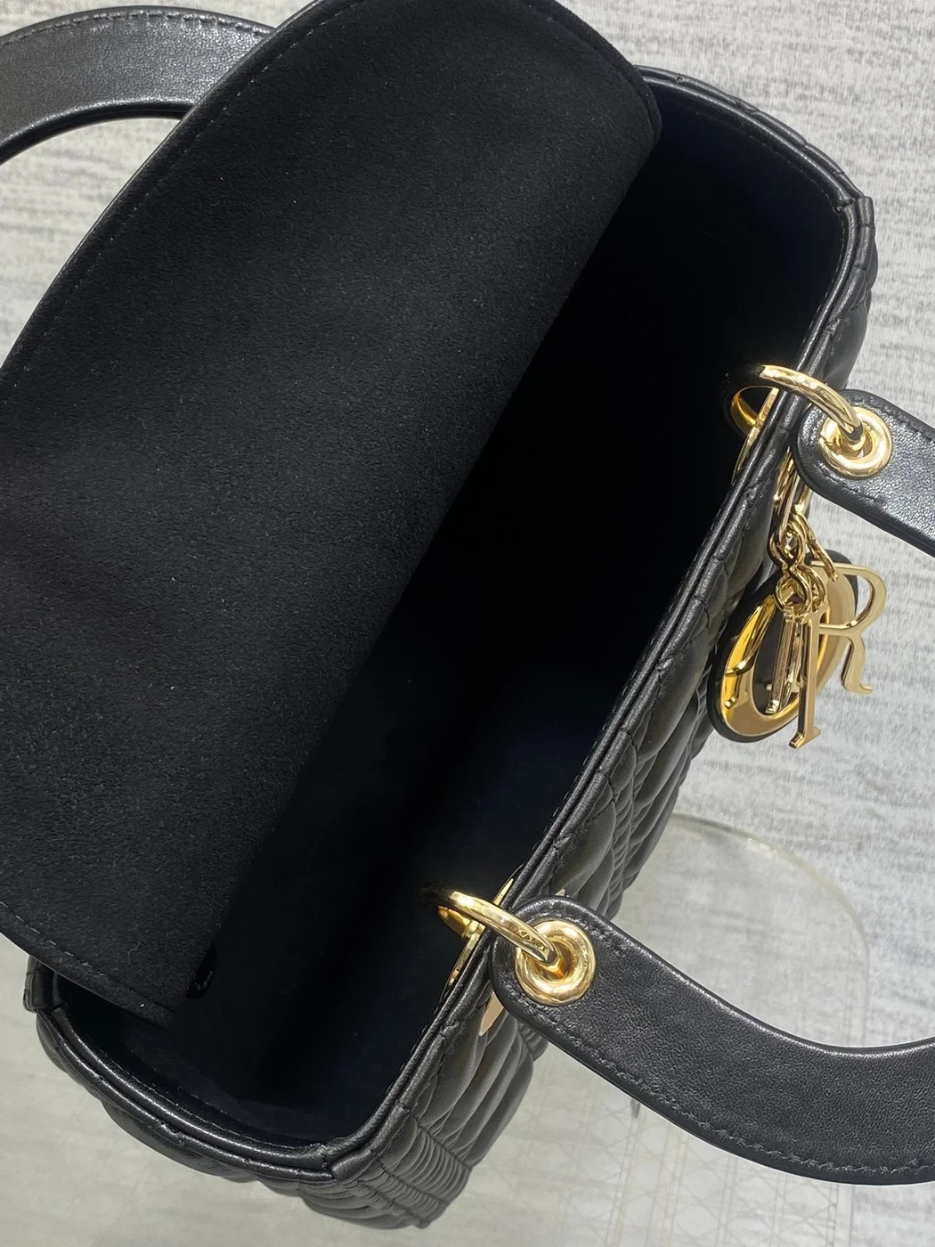 Dior Medium Lady Bag 24 In Black Gold Hardware product view 5