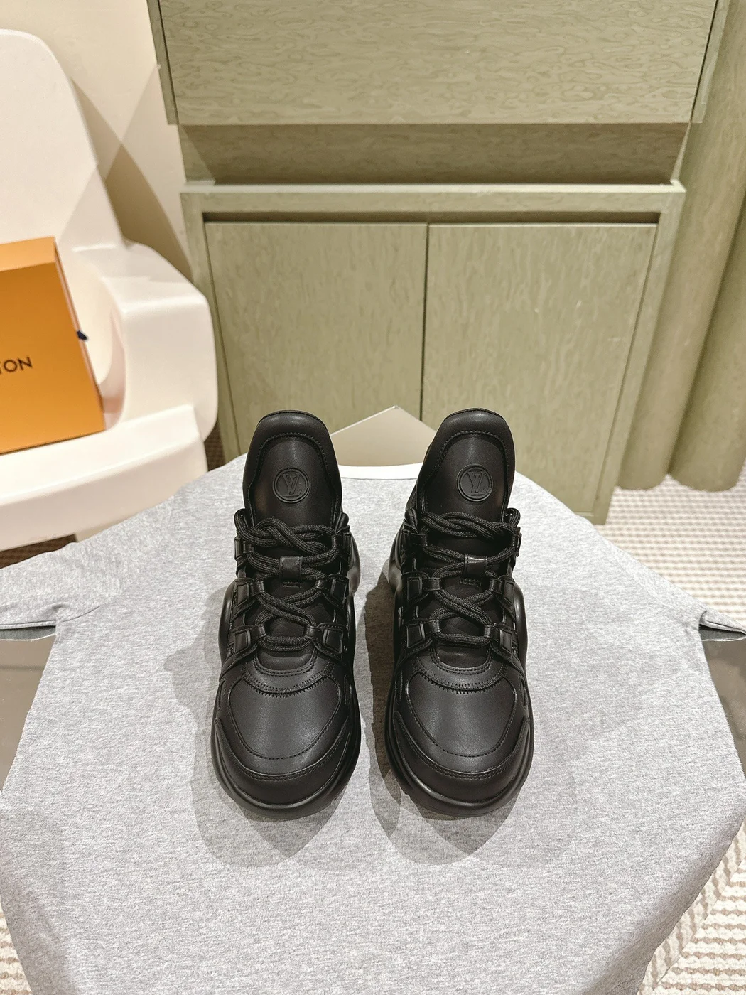 Louis Vuitton Women Black Leather Sporty Chunky Sneakers product view 3
