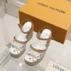 Louis Vuitton Women White Leather Multicolor Print Wedge Sandals product view 1