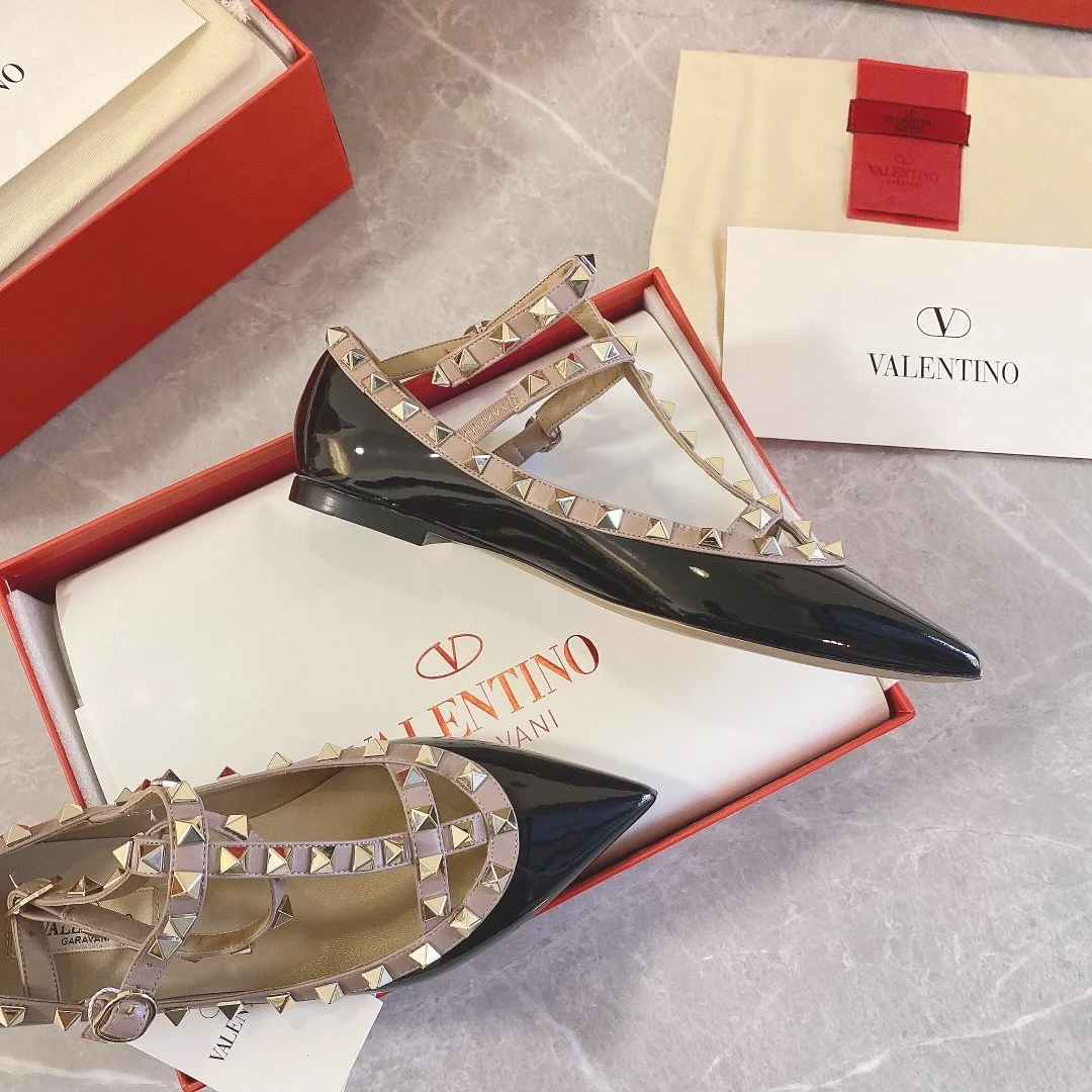 Valentino Women Black Patent Leather Studded Flats product view 3