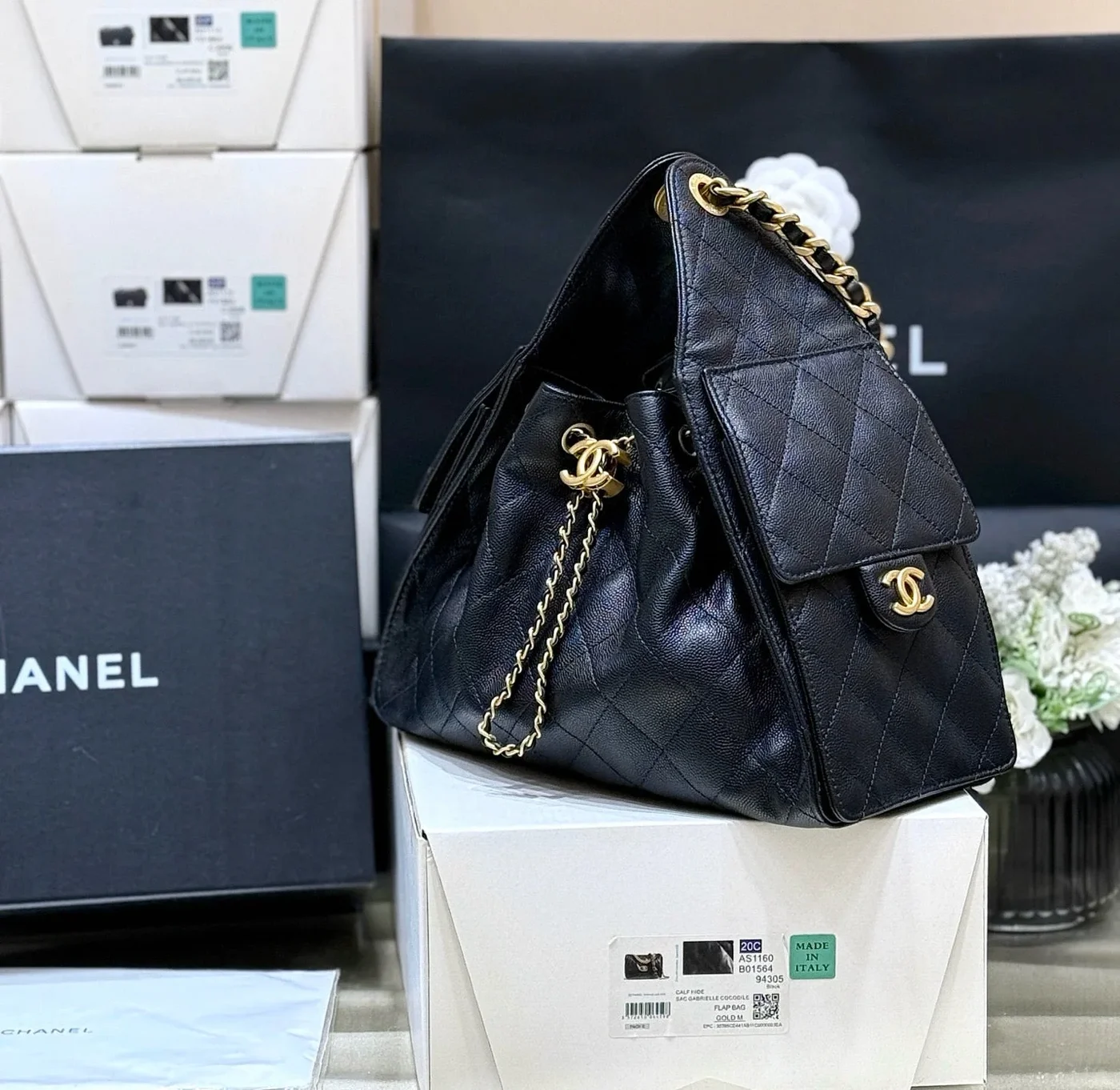 Chanel 25 Small Black Caviar Gold Hardware Bag product view 3
